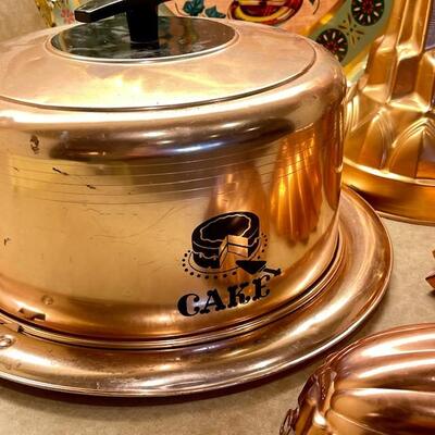 Lot 406 Vintage Copper Kitchen Collection Molds Cake Carrier Metal Tray