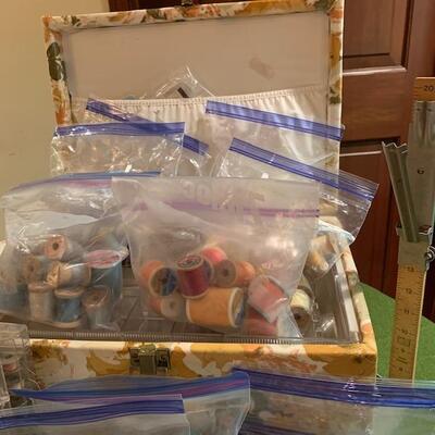 Lot 413 Group Sewing Notions Hem Dress Marker, Thread Buttons Fabric Bobbins