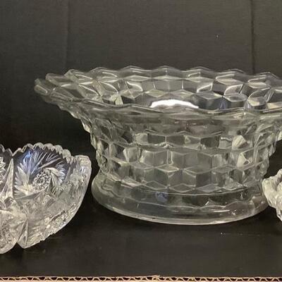 E1236 Pressed Glass Serving Bowl and Two Cut Glass Bowls