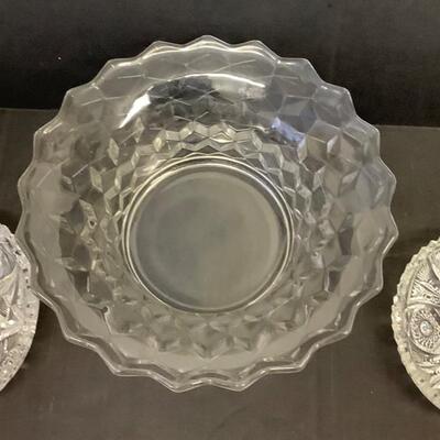 E1236 Pressed Glass Serving Bowl and Two Cut Glass Bowls