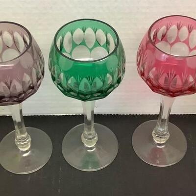 E1246 Set of 5 Vintage Colored Cut Crystal Tall Goblets