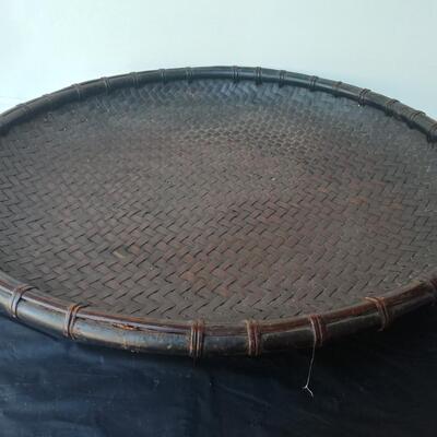 VINTAGE RICE WINNOWING BASKET DARK NATURAL BROWN BAMBOO