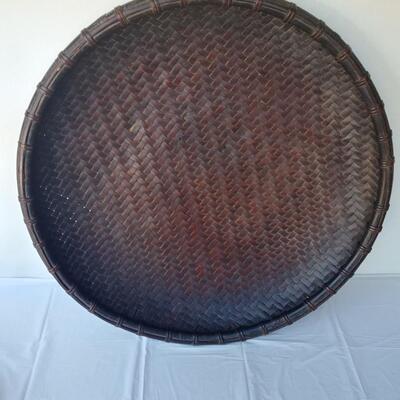 VINTAGE RICE WINNOWING BASKET DARK NATURAL BROWN BAMBOO