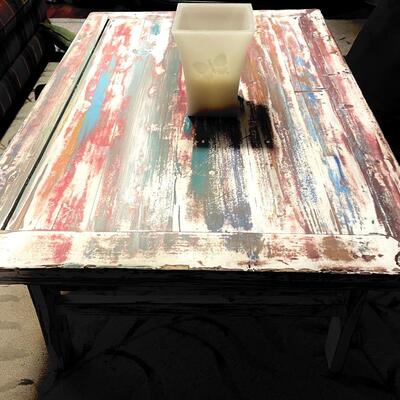Beautiful eclectic cottage style table with glass top epoxy 