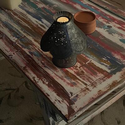 Beautiful eclectic cottage style table with glass top epoxy 