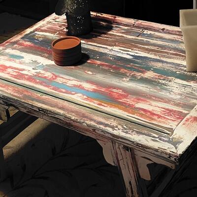 Beautiful eclectic cottage style table with glass top epoxy 