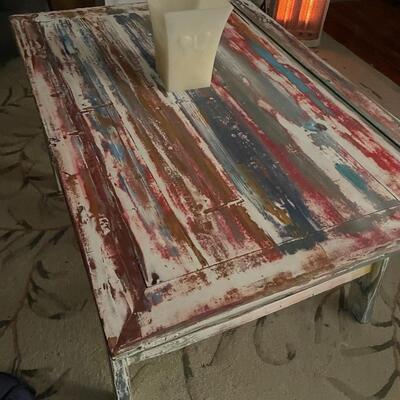 Beautiful eclectic cottage style table with glass top epoxy 