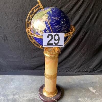 LOT#L29: Gemstone Globe on Alabaster Pedestal