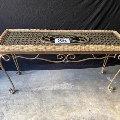 LOT#H35: Metal & Wicker Hall Table