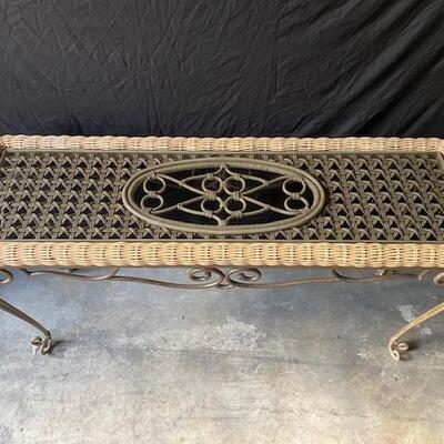 LOT#H35: Metal & Wicker Hall Table