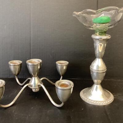 D2170 Sterling Silver Candlestick with Glass Bobeche and Sterling Silver Candelabra Candlestick Attachment