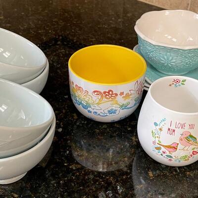 #684 Mixed Lot of Bowls, Salad and serving - lite blue