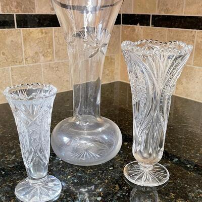 #687  Cut Glass Vases (3) 