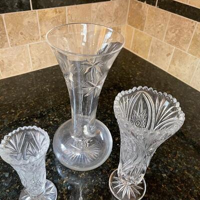 #687  Cut Glass Vases (3) 