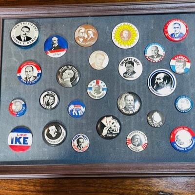 Lot 423 Framed Collection 25 Reproduction Presidential Campaign Pins & Booklet