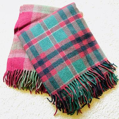 Lot 438 Three Vintage Twin Size Plaid Wool Blankets w/Fringe