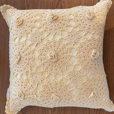 #754 Crocheted Butter-Yellow Pillow 