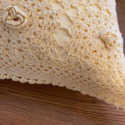 #754 Crocheted Butter-Yellow Pillow 