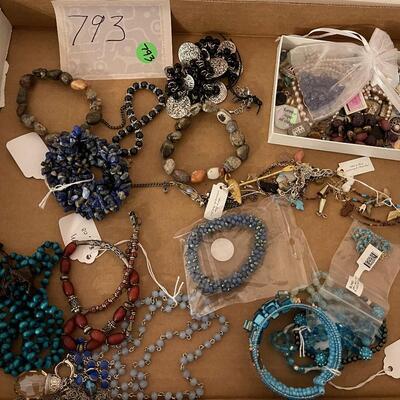 #793U Tray of Blue Jewelry