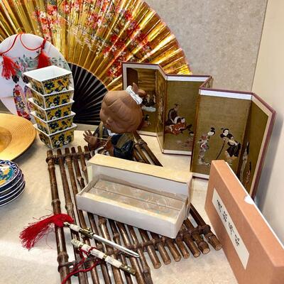Lot 441 Asian Themed Group Ceramic Figure Fan Envelope Opener Wall Hanging