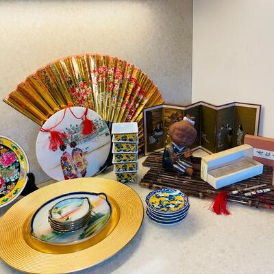 Lot 441 Asian Themed Group Ceramic Figure Fan Envelope Opener Wall Hanging