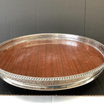 E2169 Silver Plate and Wood Lazy Susan