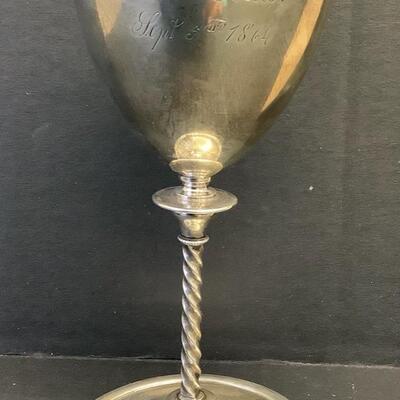 B2177 Antique Vanderslice Co. Engraved Coin Silver Goblet 