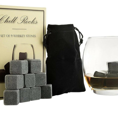 Set of 9 Grey Beverage Chilling Stones [Chill Rocks] Whiskey Stones for Whiskey