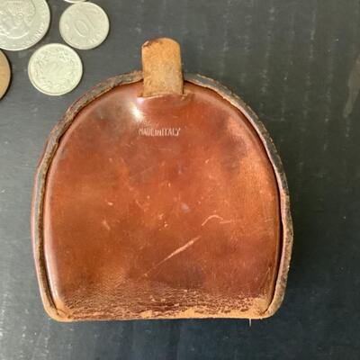 C2183 Foreign Currency and Vintage Italian Leather Coin Purse