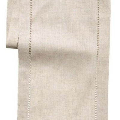 Saro Lifestyle Natural Hemstitched Linen Blend Table Runner 16