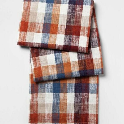 Threshold Multi Plaid Table Runner - Fall Autumn - Orange Cream Maroon