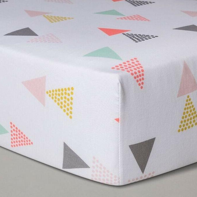Cloud Island Triangles Pink Fitted Crib Sheet - 28â€ x 52â€ - Nursery Crib Sheet