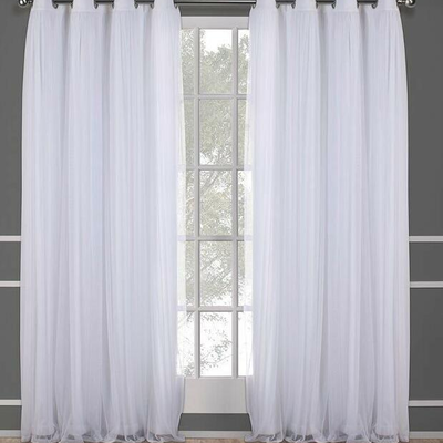 Caterina Layered Solid Blackout Grommet Panels With Sheer Top In Winter White