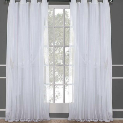 Caterina Layered Solid Blackout Grommet Panels With Sheer Top In Winter White