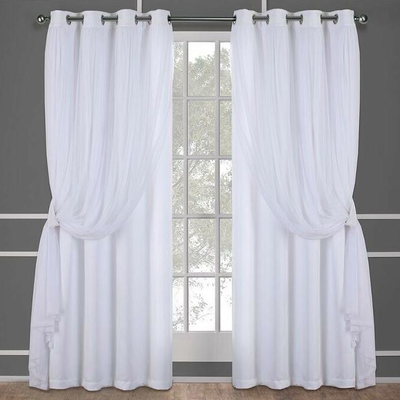 Caterina Layered Solid Blackout Grommet Panels With Sheer Top In Winter White