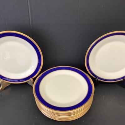 B2197 Set of 12 Lenox Special Dinner Plates with Cobalt and Gold Rim