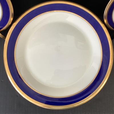 B2198 Set of 12 Lenox Special Dinner Plates with Cobalt and Gold Rim