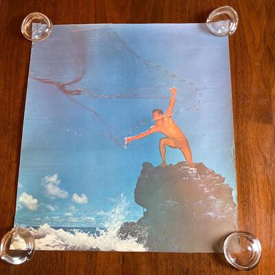 Lot 445  Vintage Hawaiian Poster Native Net Fisherman
