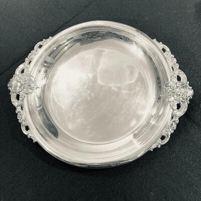 Lot 461  Silver Plate Serving Shallow Bowl w/Ornate Handles 3 Serving Utensils