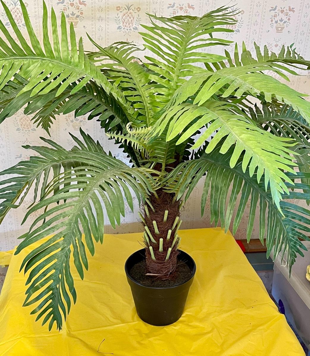 Faux palm tree in a pot, Fake plant no watering.