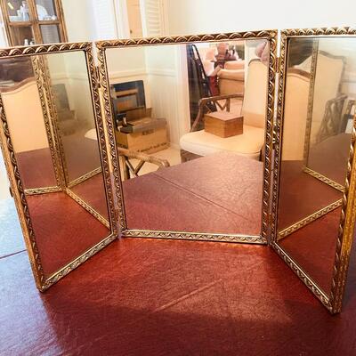 Lot 469  Vintage Tri-Fold Dresser Mirror Gold Frame