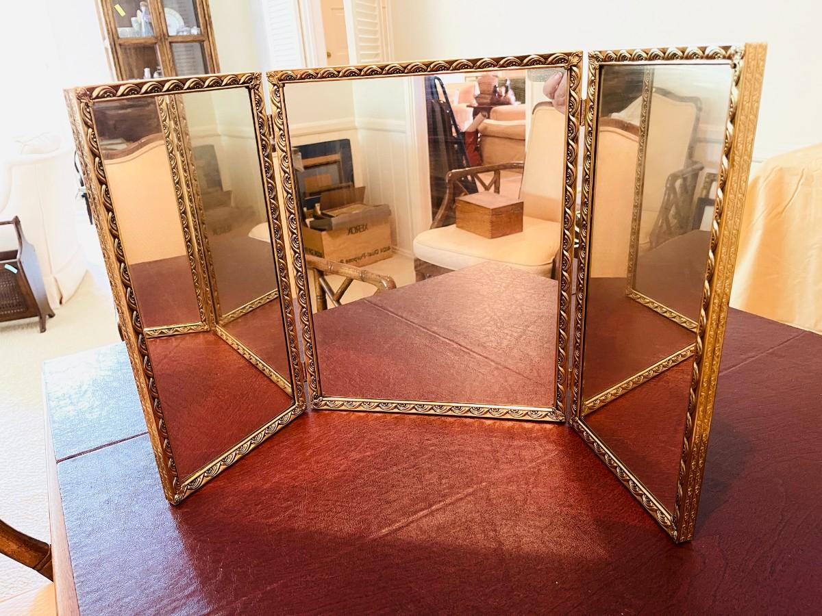 Lot 469 Vintage TriFold Dresser Mirror Gold Frame