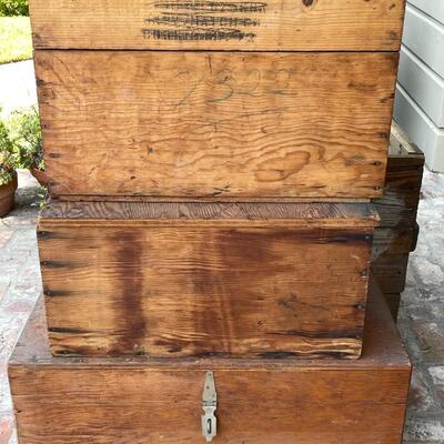 Lot 473  Group of Vintage Rustic Wooden Shipping Crates Boxes 