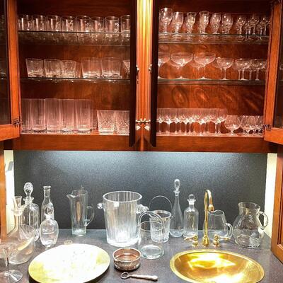 BB 480  Cabinet Full of Bar Ware Drink Specific Glasses Pitchers Ice Buckets Decanters