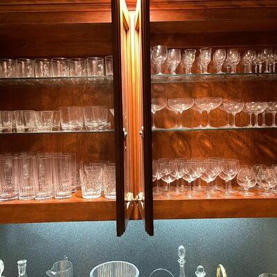 BB 480  Cabinet Full of Bar Ware Drink Specific Glasses Pitchers Ice Buckets Decanters