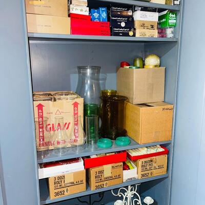 BB 487  Cabinet Full of Candles Glass Hurricane Globes All Sizes 