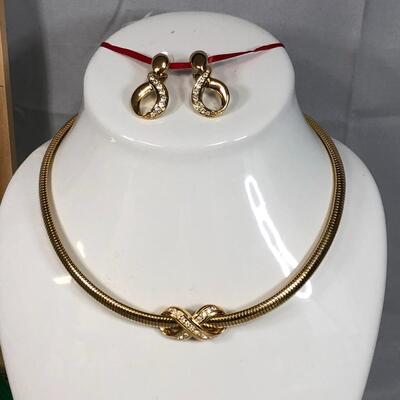 Lot 7 - Gold Tone Infinity Necklace and Earrings