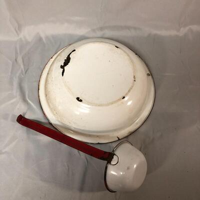 Lot 90 - Red and White Enamelware