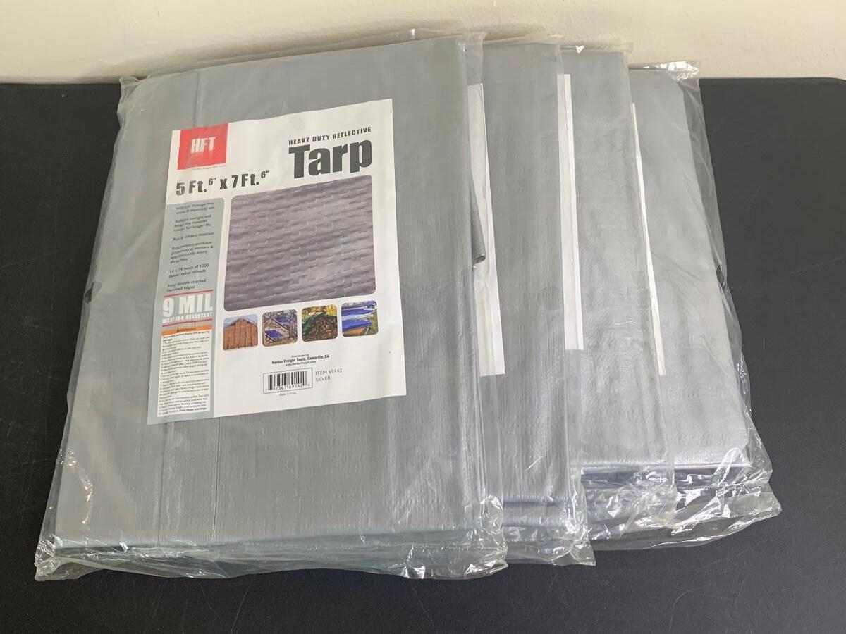 (A) Set of 4 Harbor Freight Tools Heavy Duty Gray Tarps