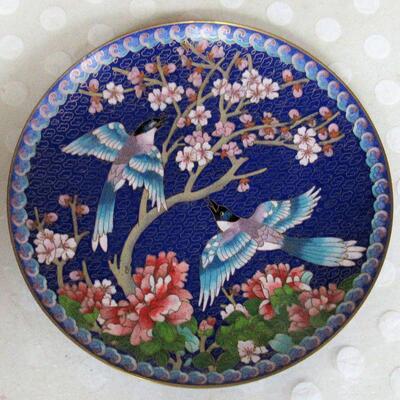 Azure Winged Magpie Cloisonne Plate 1991, 1st Issue In The Winged Jewels Chinese Cloisonne Plates, Read Description